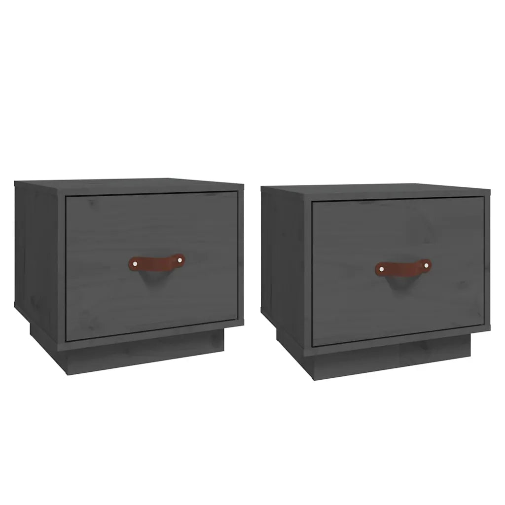 Comodini 2 pz Grigi 40x34x35 cm in Legno Massello di Pino cod mxl 30789