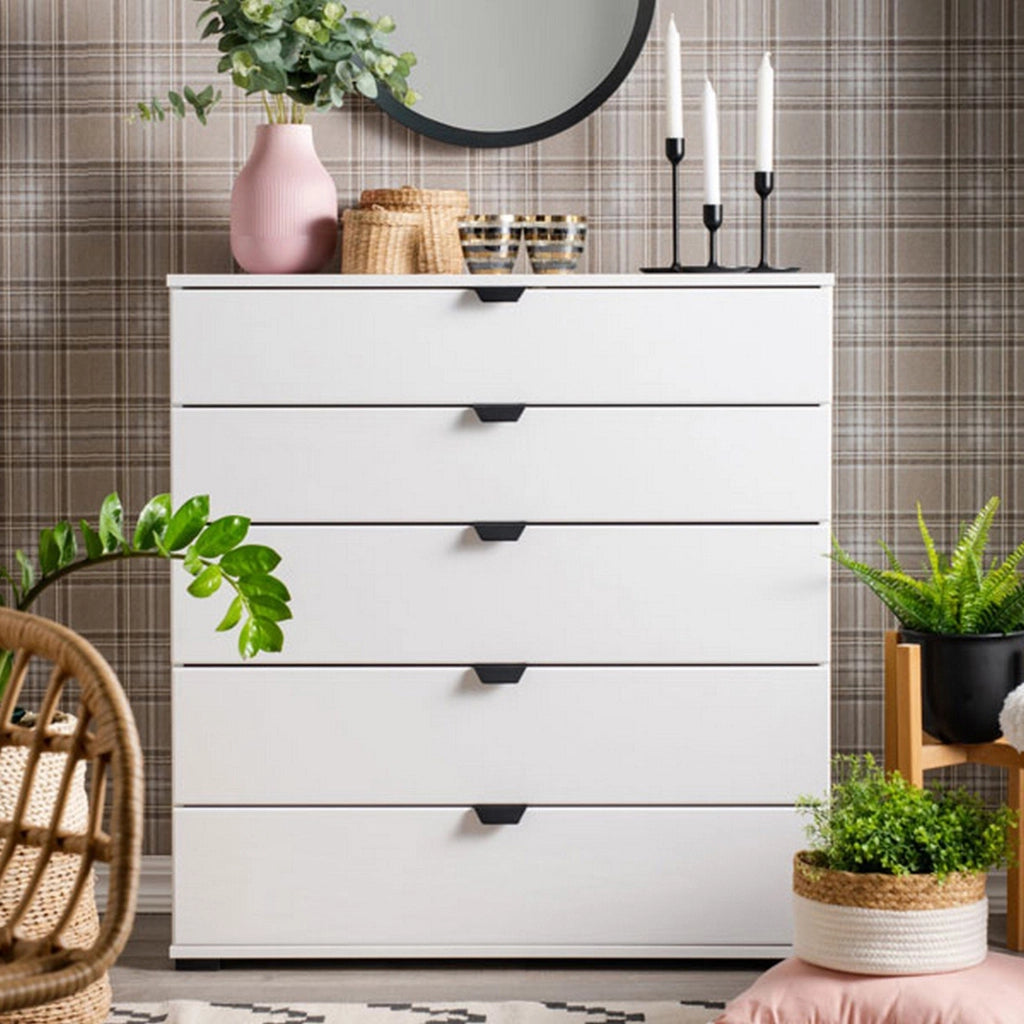 Mainarda, Cassettiera 5 Cassetti, 90x40x95h cm Bianco