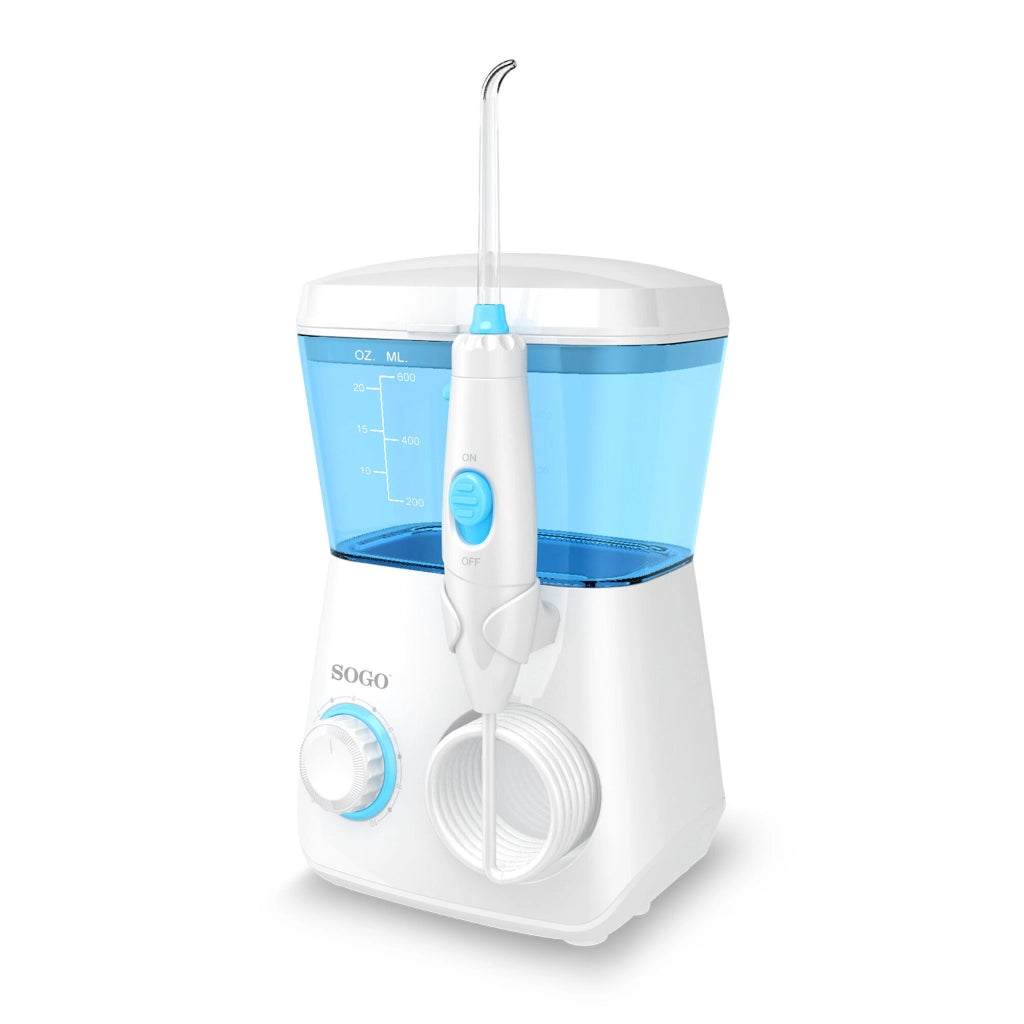 Idropulsore dentale 600ml con 10 livelli pressione e 7 accessori, irrigatore orale 360° IPX4 per pulizia denti e gengive - Sogo