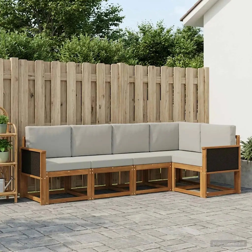 Set di divani da esterno 5 pcs Naturale e Grigio Chiaro 3385202