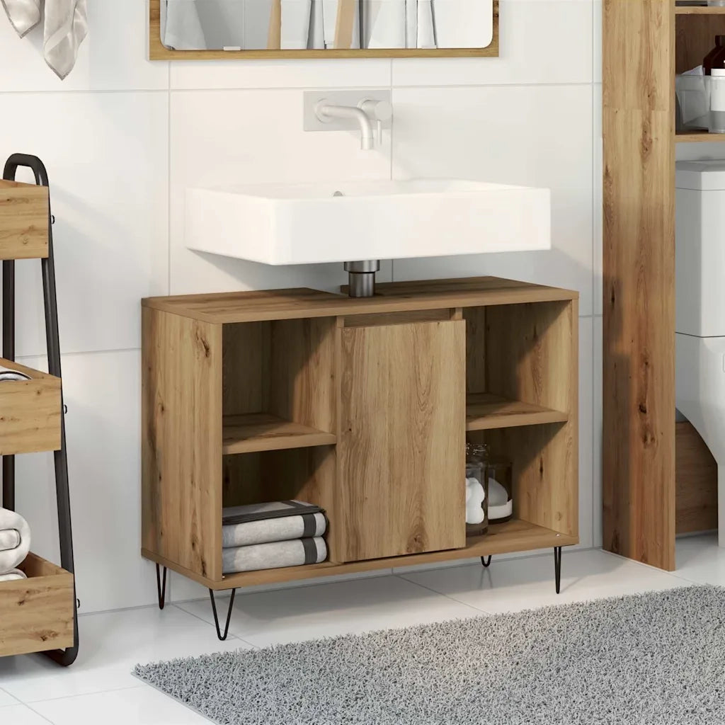 Mobile da Bagno | Armadio da bagno con porta Rovere artigianale 80 x 33 x 60 cm