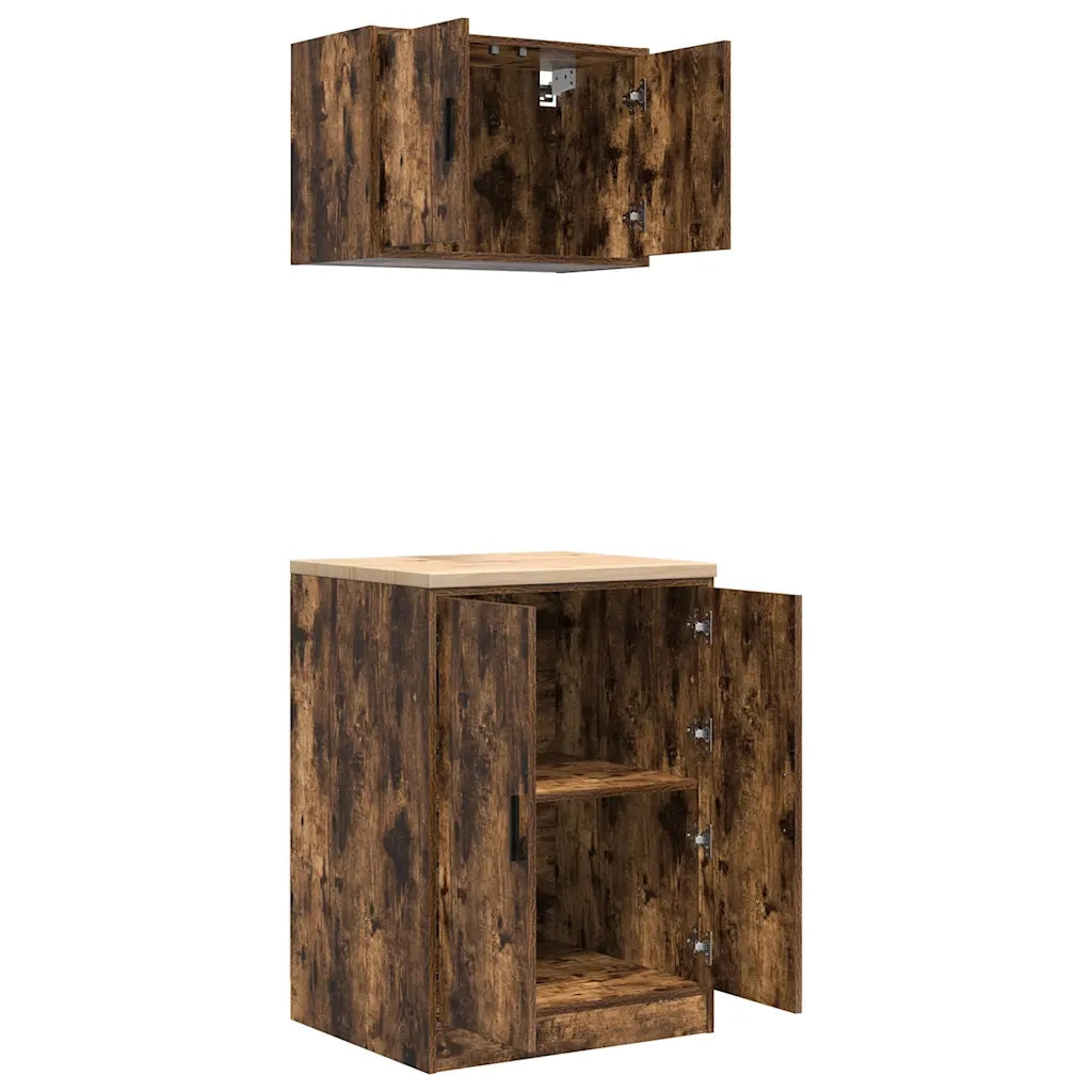 Armadi da Garage 2 pz Rovere Fumo in Legno Multistrato 3328309
