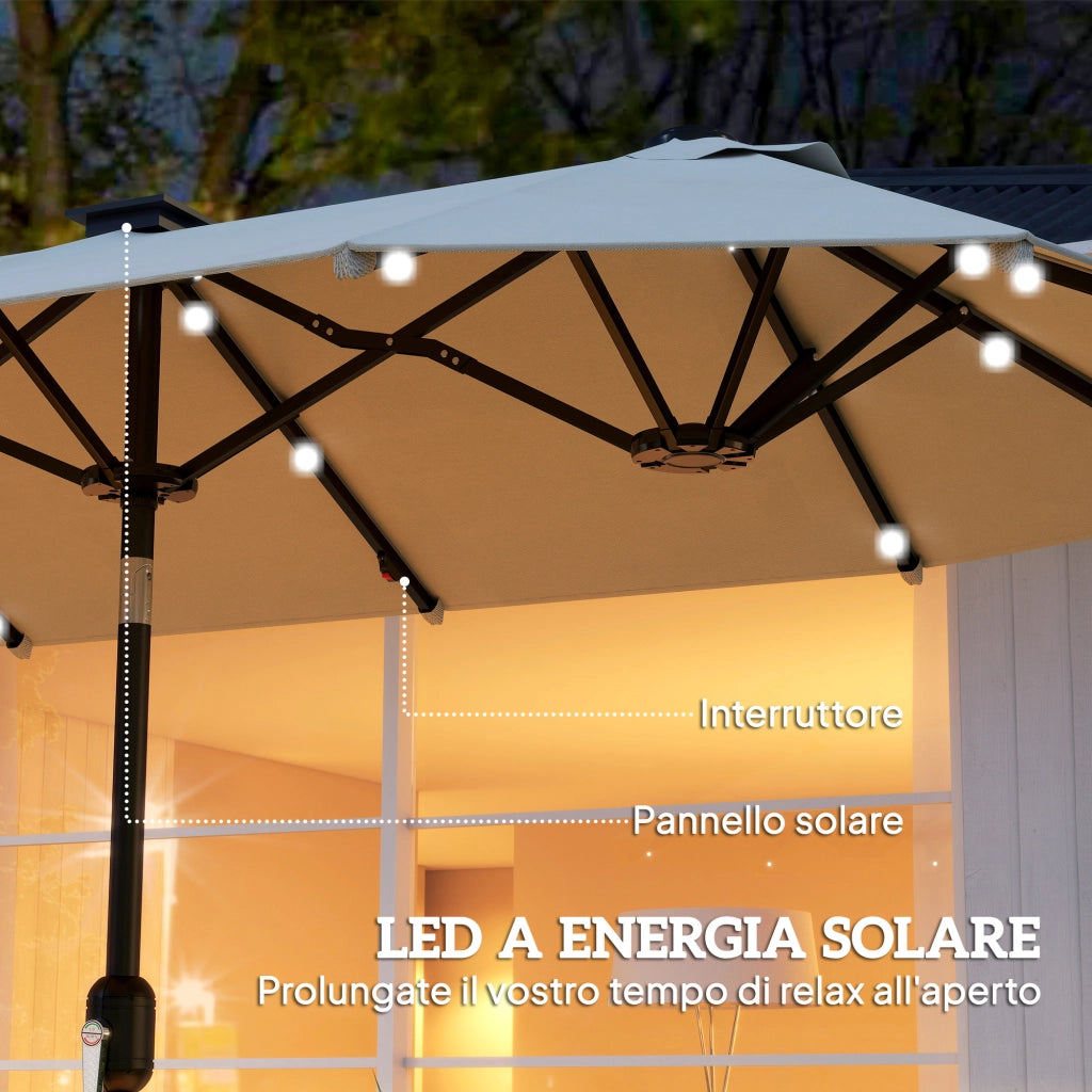 Ombrellone Doppio con Luci LED ¨C zephmum ¨C Poliestere Acciaio 2.92x1.5x2.2 m Beige
