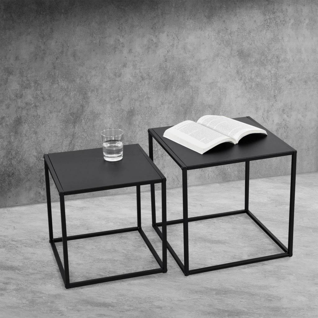 Set Morsum di 2 Tavolini Bassi in Metallo con Ripiano in Misure Diverse - Nero Opaco [en.casa]