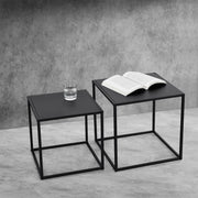 Set Morsum di 2 Tavolini Bassi in Metallo con Ripiano in Misure Diverse - Nero Opaco [en.casa]