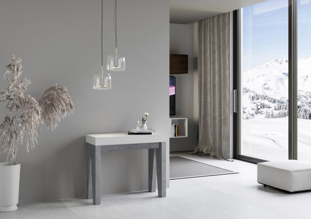 Consolle Allungabile 90-300x40x77 cm in Nobilitato Bianco e Grigio