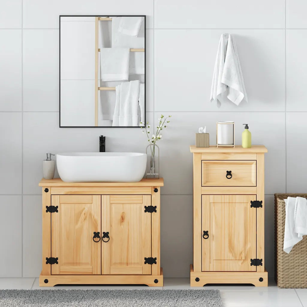 Set Mobili da Bagno 2 pz Corona in Legno Massello di Pino
