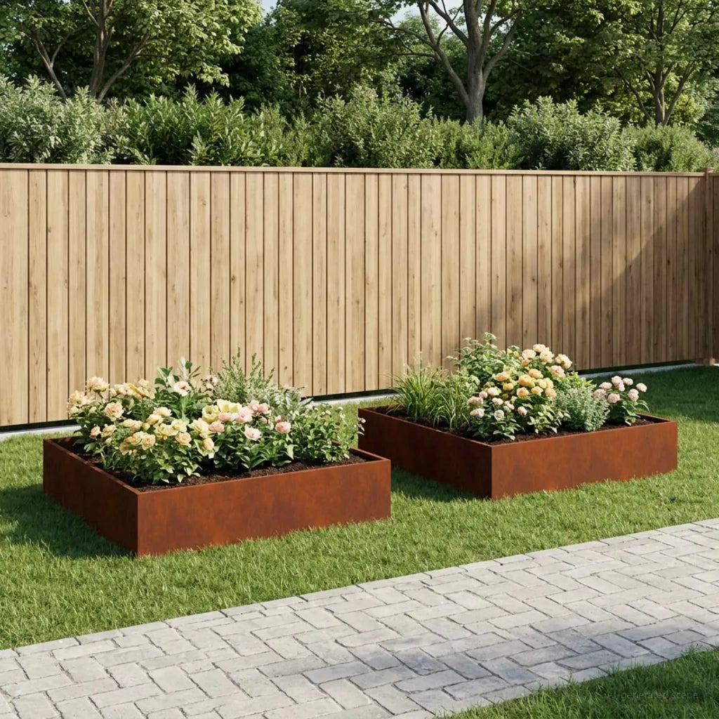 Vaso da giardino 2 pz Ruggine 80 x 80 x 20 cm Acciaio Corten 8005021