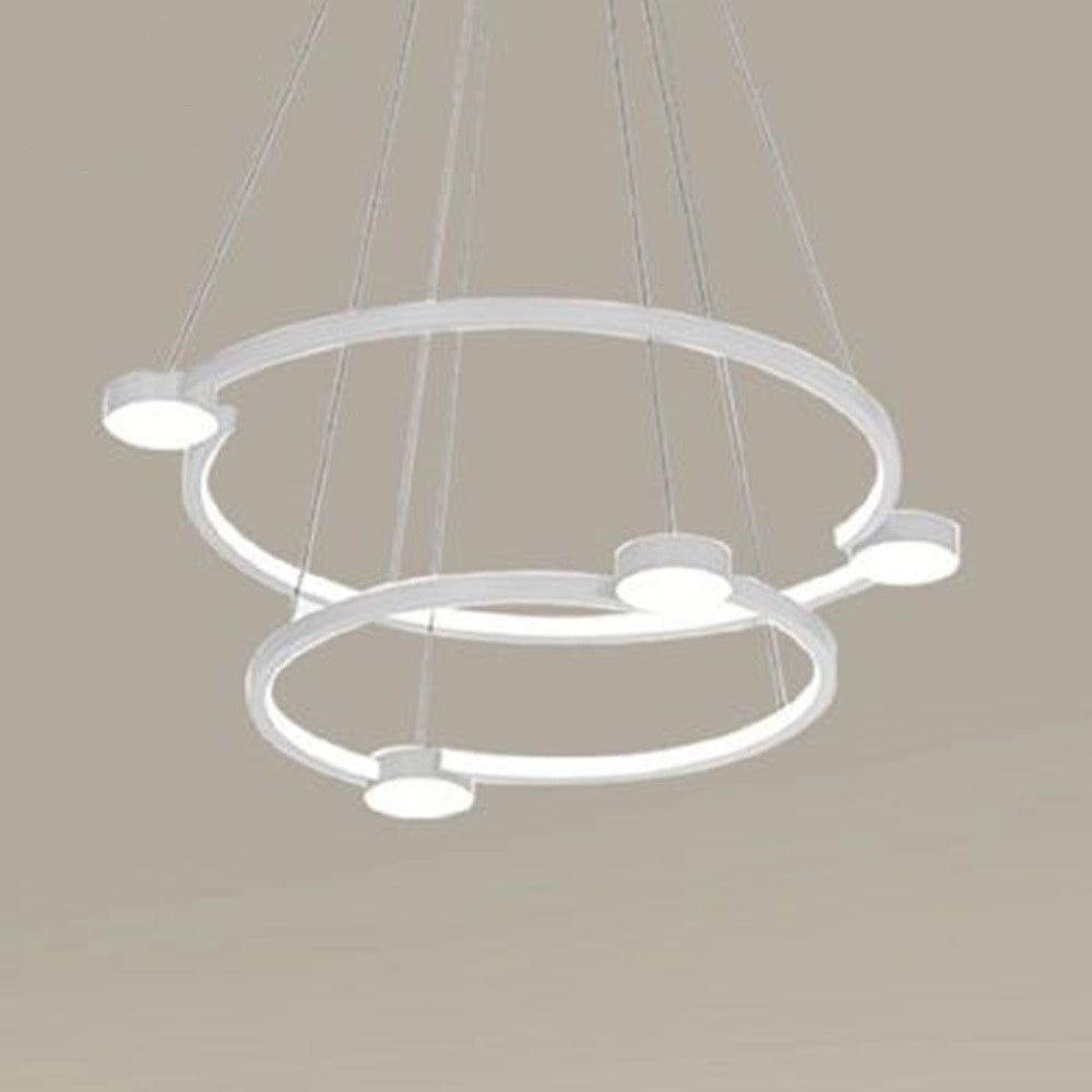 Trade Shop - Lampadario A Sospensione Led 60w 2 Cerchi Con Telecomando Design Moderno Bianco 71101 -