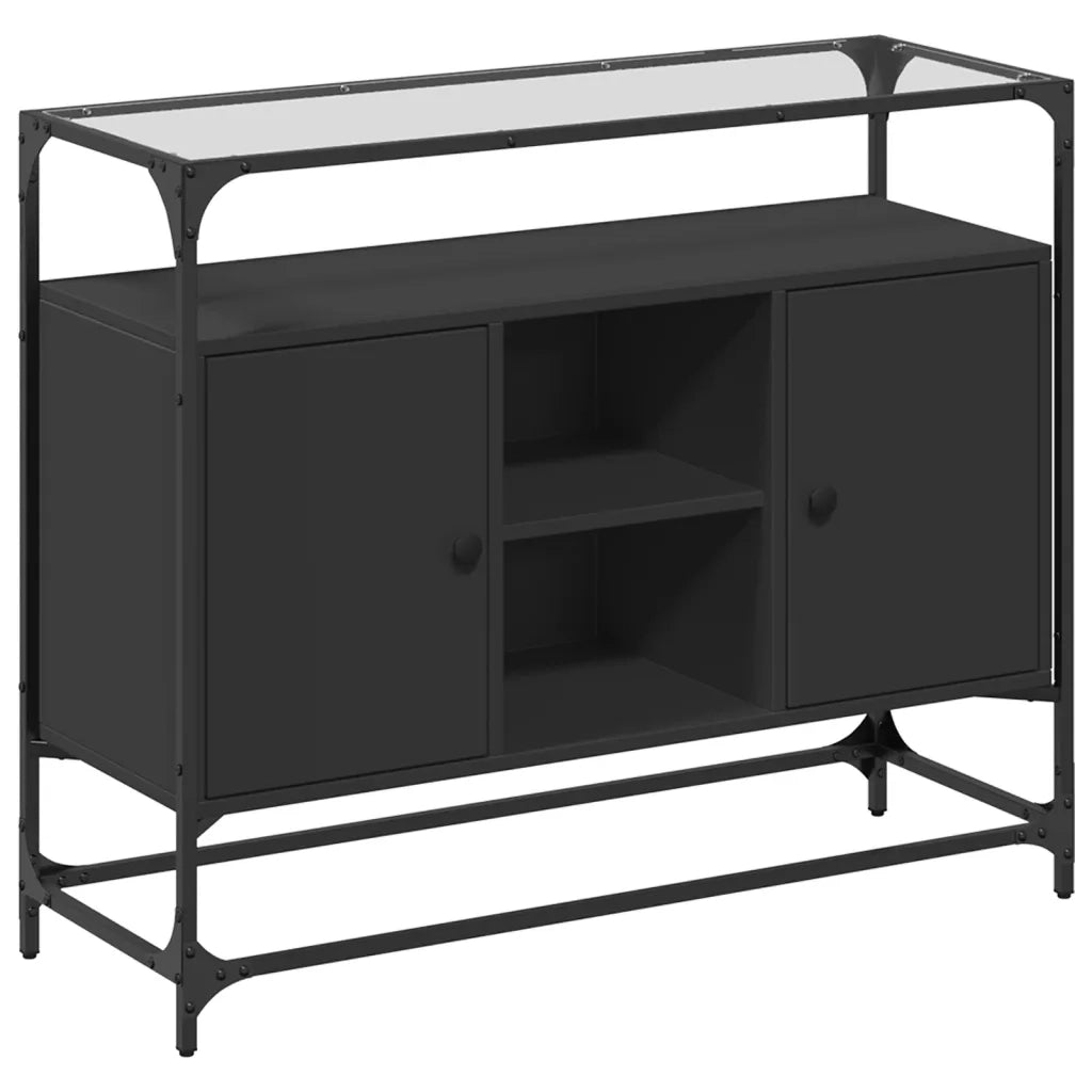 vidaXL Credenza con Piano in Vetro Nero 98x35x81cm Legno Multistrato