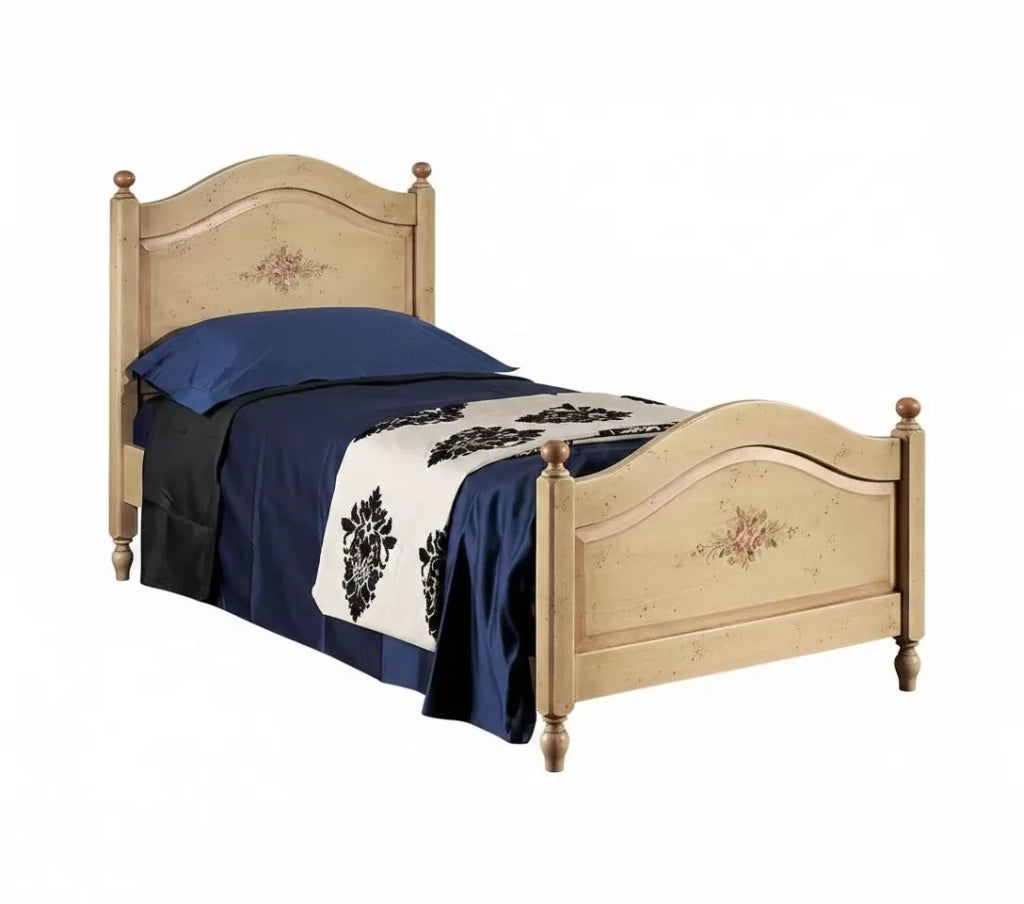 Letto sagomato singolo avorio antico/rosa in legno 99x212x112 (1437) - Mobili 2G