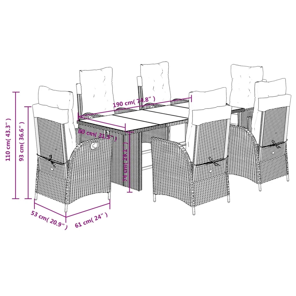 Set da Pranzo da Giardino 7 pz con Cuscini Beige in Polyrattan