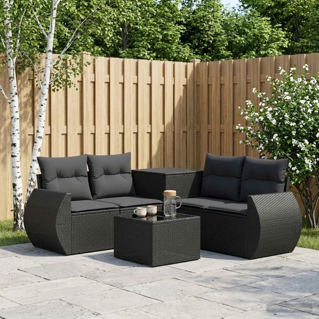 Set di divani 6 pz Nero Rattan sintetico e Acciaio 3447499