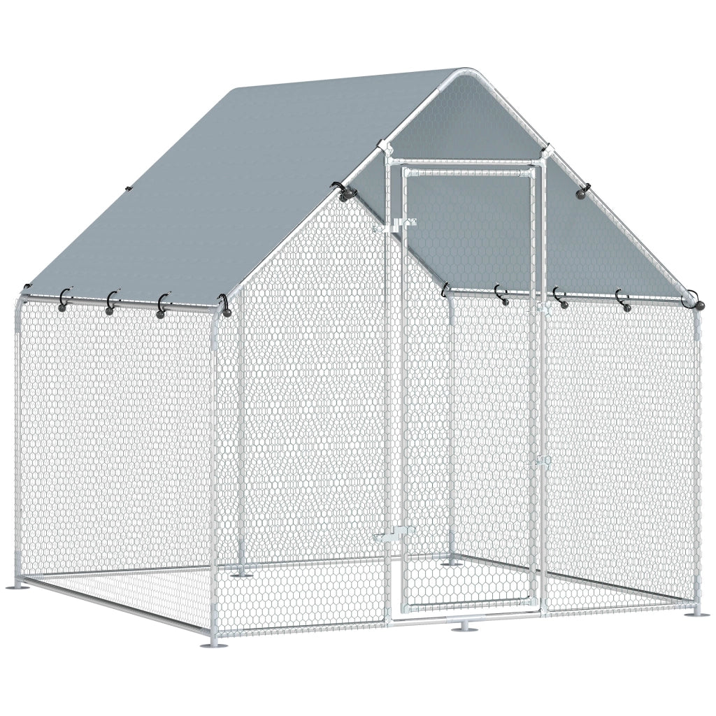 Pollaio per Galline da Esterno 200x200x200 cm con Tetto e Serrature in Acciaio Zincato Argento