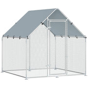 Pollaio per Galline da Esterno 200x200x200 cm con Tetto e Serrature in Acciaio Zincato Argento