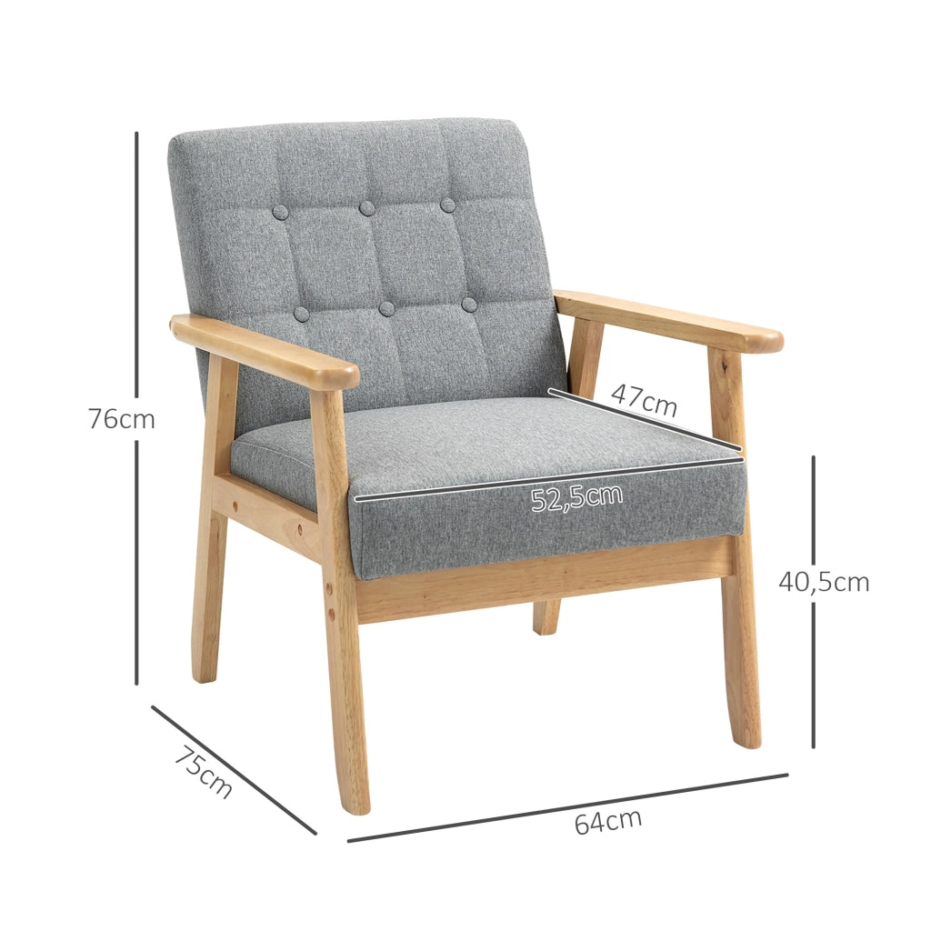 Poltrona in Lino con Braccioli e Struttura in Legno ¨C Zephmum ¨C Grigio Chiaro 130 kg