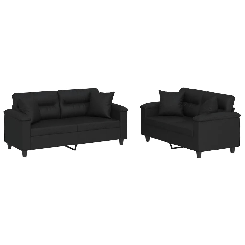 Set di Divani 2 pz con Cuscini Nero in Similpelle 3202372