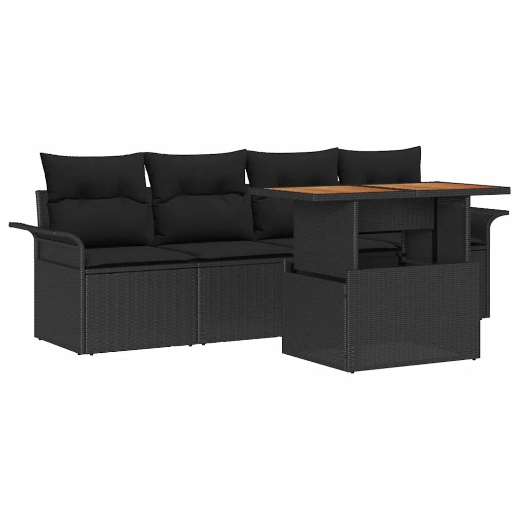 Set Divano da Giardino con archiviazione 5 pcs Nero Poly Rattan