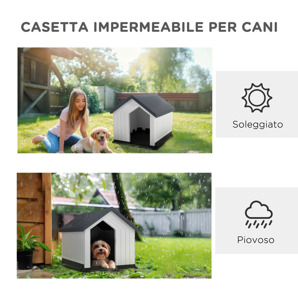Casetta per Cani Piccoli e Mini da Esterno 62x61x60 cm Impermeabile in Plastica con Finestra Grigio