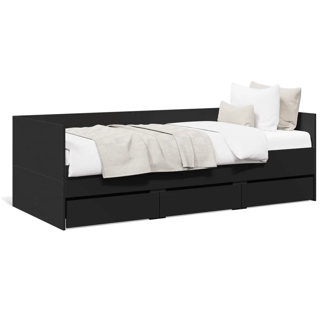 Divano Letto con Cassetti senza Materasso Nero 75x190 cm 3280833