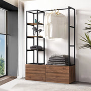 Armadio Aperto Egmating per Guardaroba 180 x 120 x 40 cm  - Color Noce / Nero [en.casa]