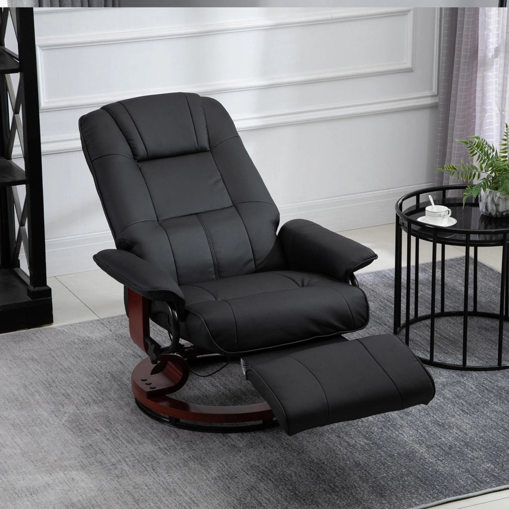 Poltrona Relax Massaggiante Reclinabile 360' Girevole ¨C zephmum ¨C Pelle Nera 78x87x100 cm