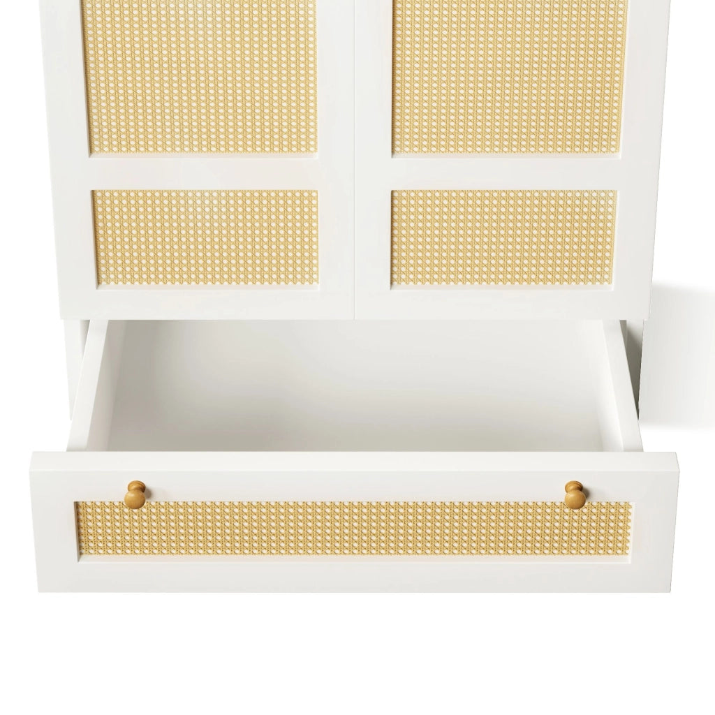 Armadio, design ad arco, stile intrecciato, con cassetti, 80x50x180 cm, bianco e color legno naturale