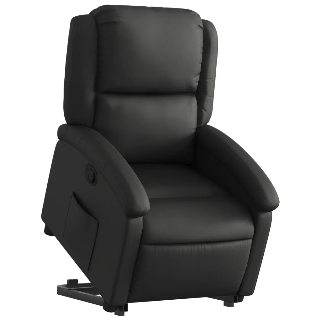 Poltrona Alzapersona Reclinabile Nera in Vera Pelle 3204262