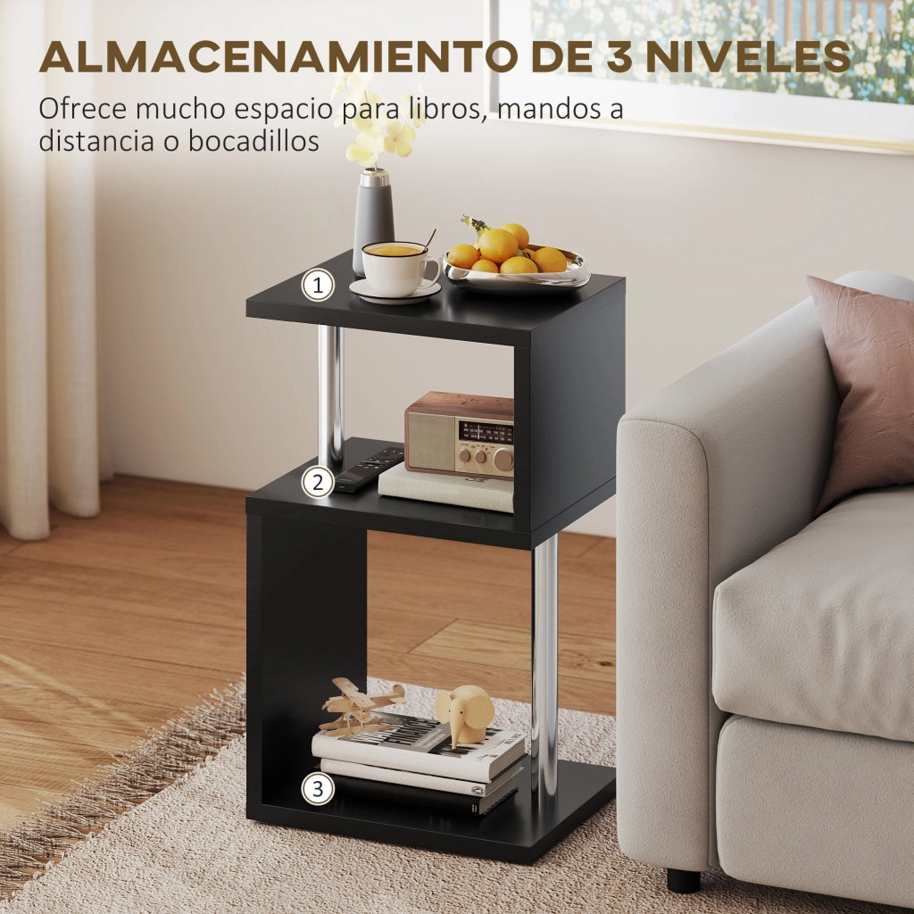 Tavolino da Salotto con Luci LED e Ripiani ¨C zephmum ¨C Nero Aluminio 44x38x75 cm