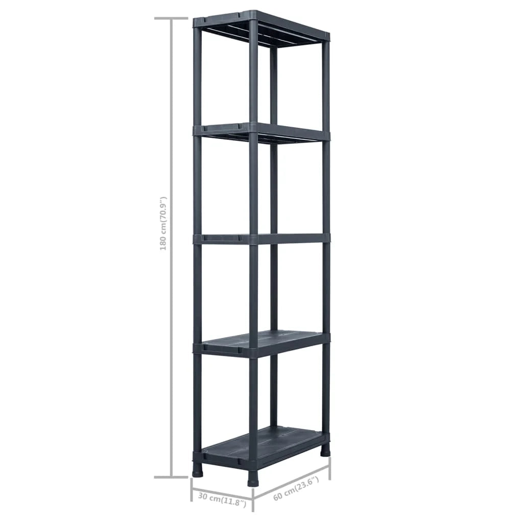 Ripiani portaoggetti da 2 pezzi capacità 125 kg 60 x 30 x 180 cm plastica nera 02_0000666