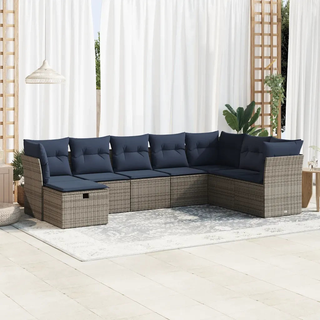 Set Divano da Giardino 8 pz con Cuscini Grigio in Polyrattan 3325337