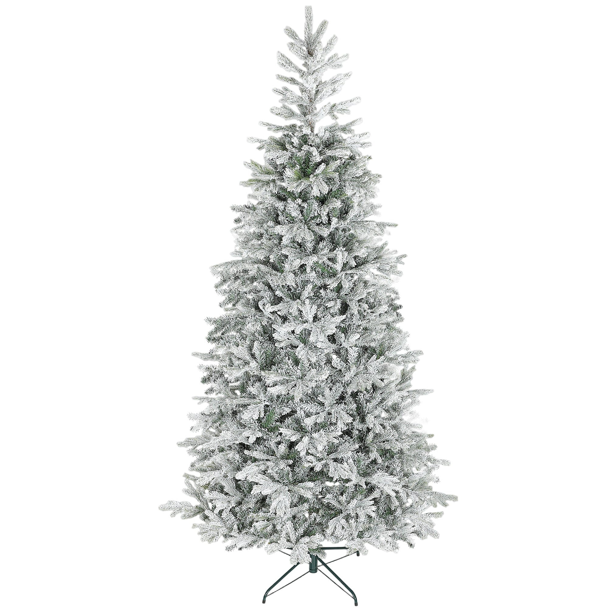 Albero di Natale Innevato Alto 210 cm con 1154 Rami Realistici e Base in Metallo Pieghevole Bianco