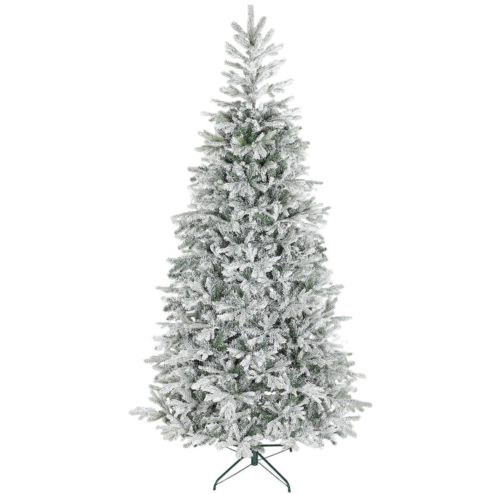 Albero di Natale Innevato Alto 210 cm con 1154 Rami Realistici e Base in Metallo Pieghevole Bianco