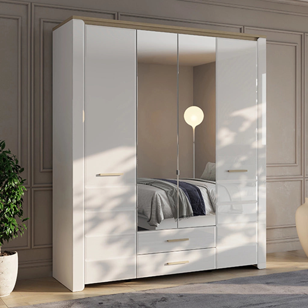 Armadio Camera da Letto Mahone, Guardaroba Grande 2 Cassetti, 186x216h cm Bianco Opaco