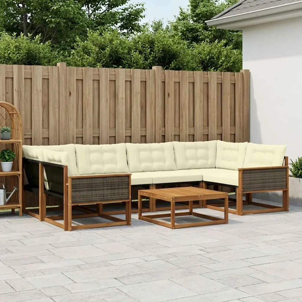 Set di divani da esterno con cuscino 7 pcs Naturale e Crema
