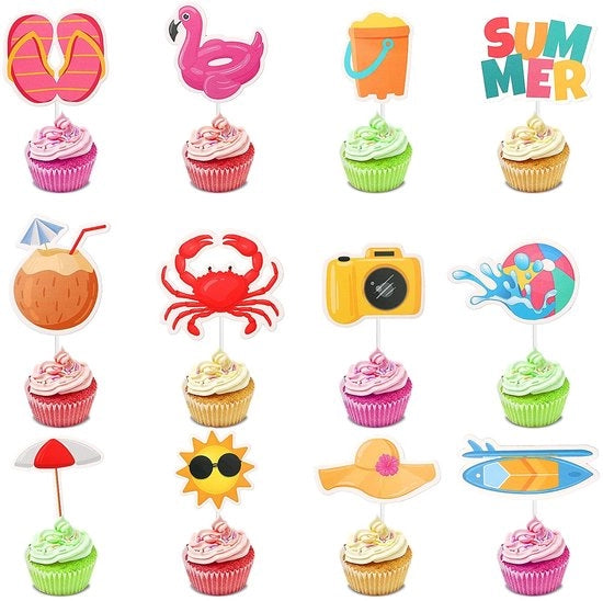 Decorazioni per Cupcake Tropicali 36 Pezzi - Decorazione Estiva per Torte - Decorazioni per Torte Esotiche - Materiali Sicuri per l'Alimentazione - Facili da Utilizzare - Decorazioni per Cupcake