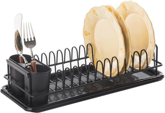 Afdruiprek Compact con Supporto per Utensili - Adatto per Lavandino/Doccia - Capacità fino a 12 Piatti - Materiale Resistentente all'Ossidazione - Dimensioni 41 x 17 x 10 cm - Afdruiprek