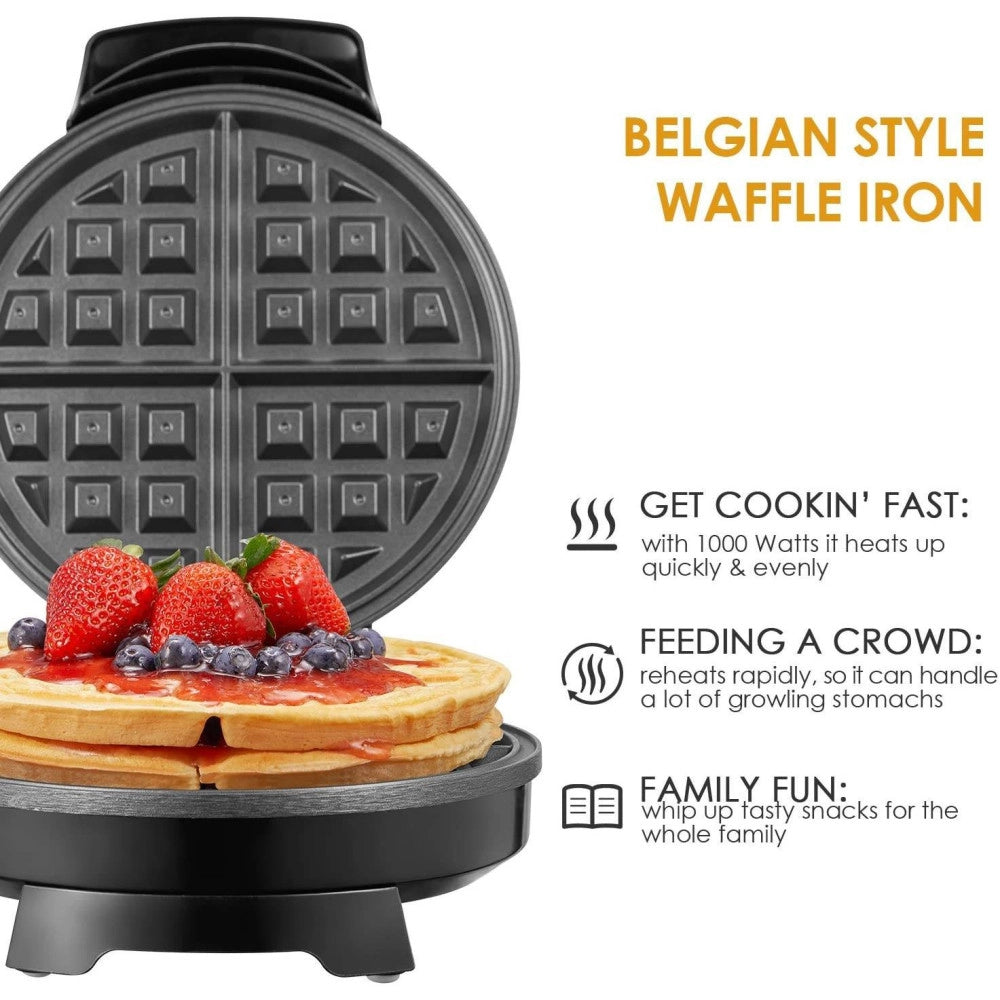 Trade Shop - Piastra Elettrica Macchina Waffle Maker 1000w Griglia Piastre Antiaderenti Nero -