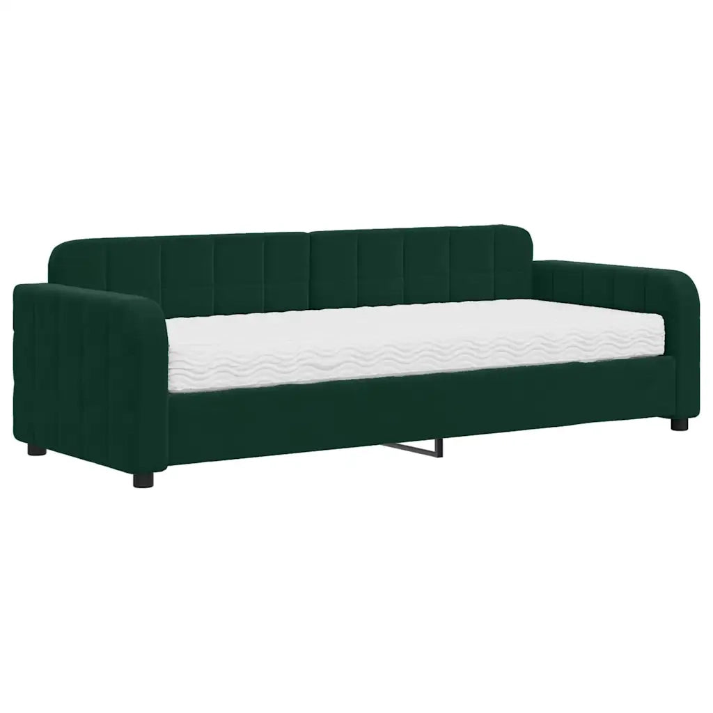 Divano Letto con Materasso Verde Scuro 80x200 cm in Velluto