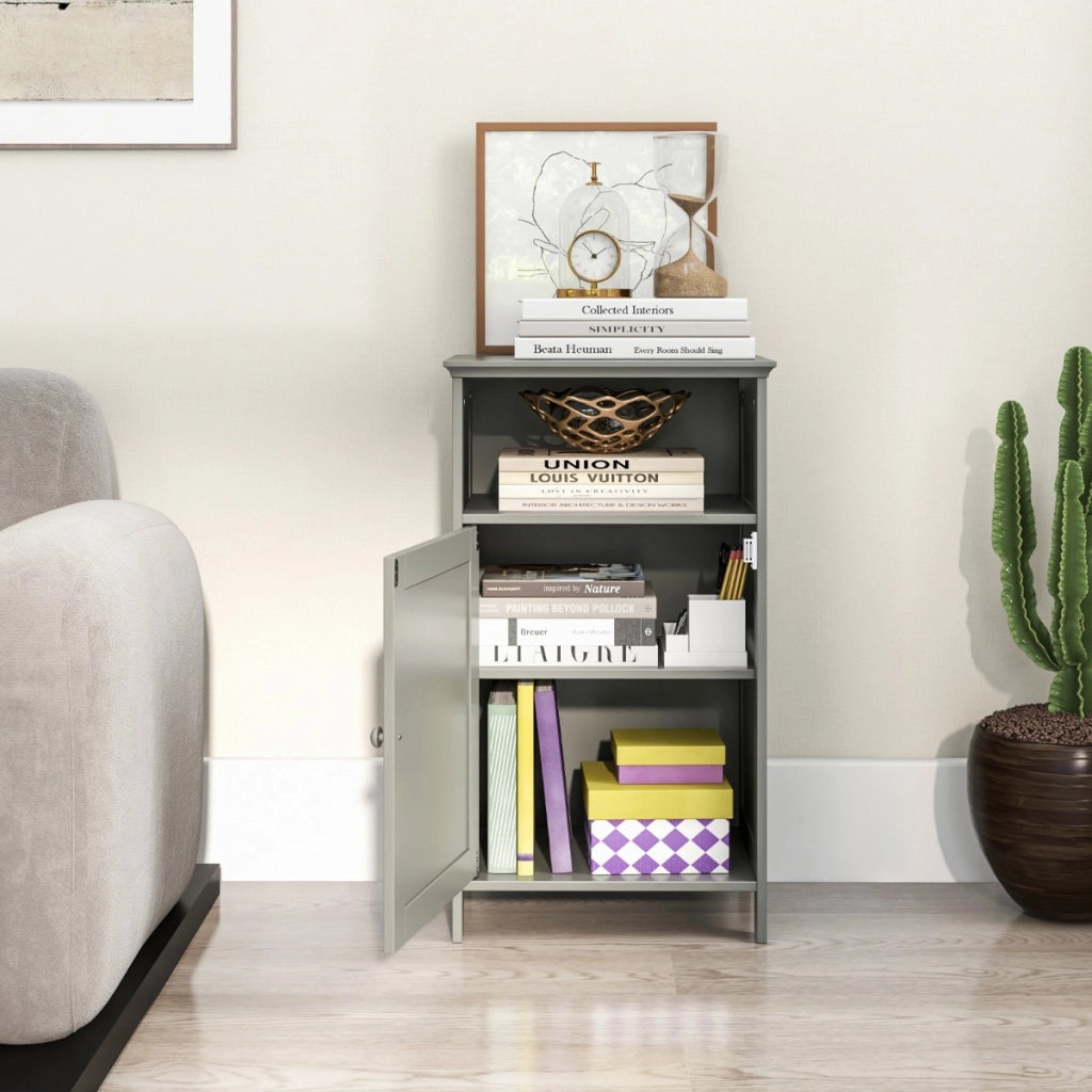 Armadio per bagno di legno con anta singola e mensola regolabile, Mobile multifunzionale 40x30x70cm Grigio-Armadietti da bagno