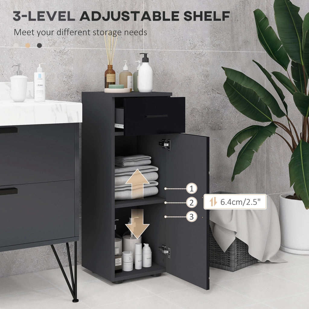 EasyComfort Mobiletto Bagno in Truciolato con Cassetto e Armadietto a 2 Livelli Regolabili, 30x30x82 cm, Nero e Grigio