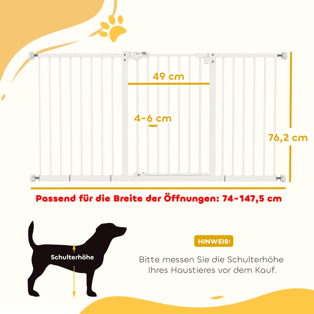 Cancello per cani, estendibile, montaggio a pressione, metallo, 136x76cm, bianco ¨C zephmum