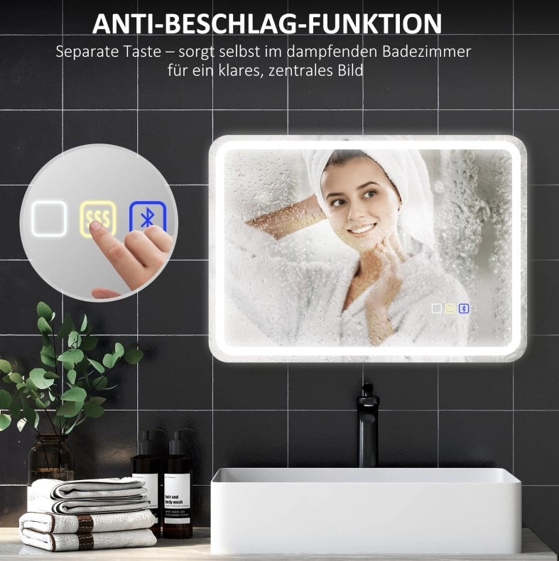 Specchio da bagno LED Bluetooth con funzione antiappannamento