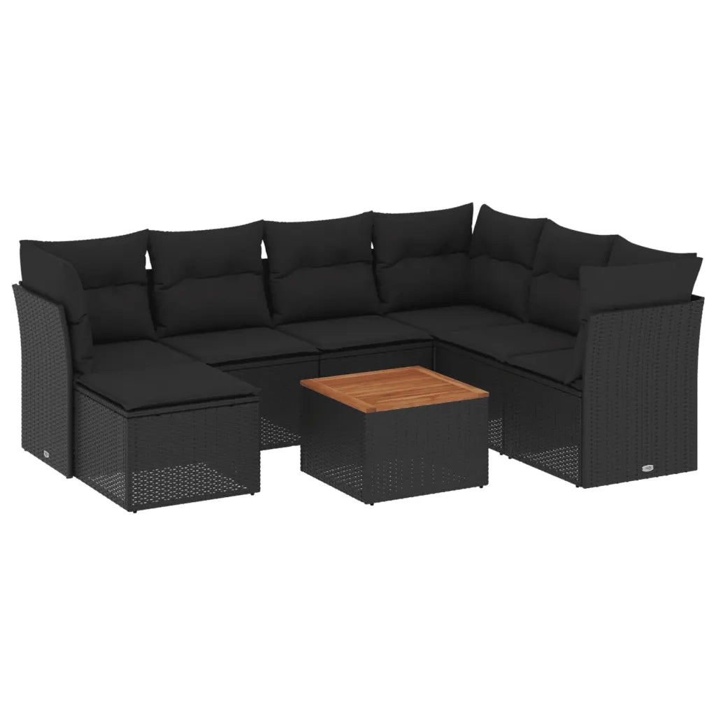 Set Divani da Giardino con Cuscini 8 pz Nero in Polyrattan 3223759