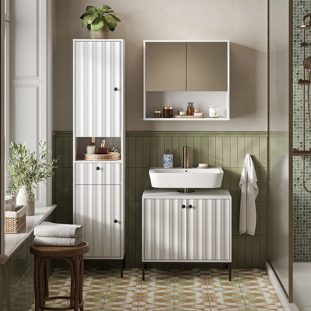 Vicco Armadio per il bagno Ondulazione bianca 40 x 190 cm con 2 porte