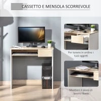 Scrivania per Camera, Scrivania PC in Legno, Scrivania per Computer con Ripiano Tastiera, Bianca e Rovere