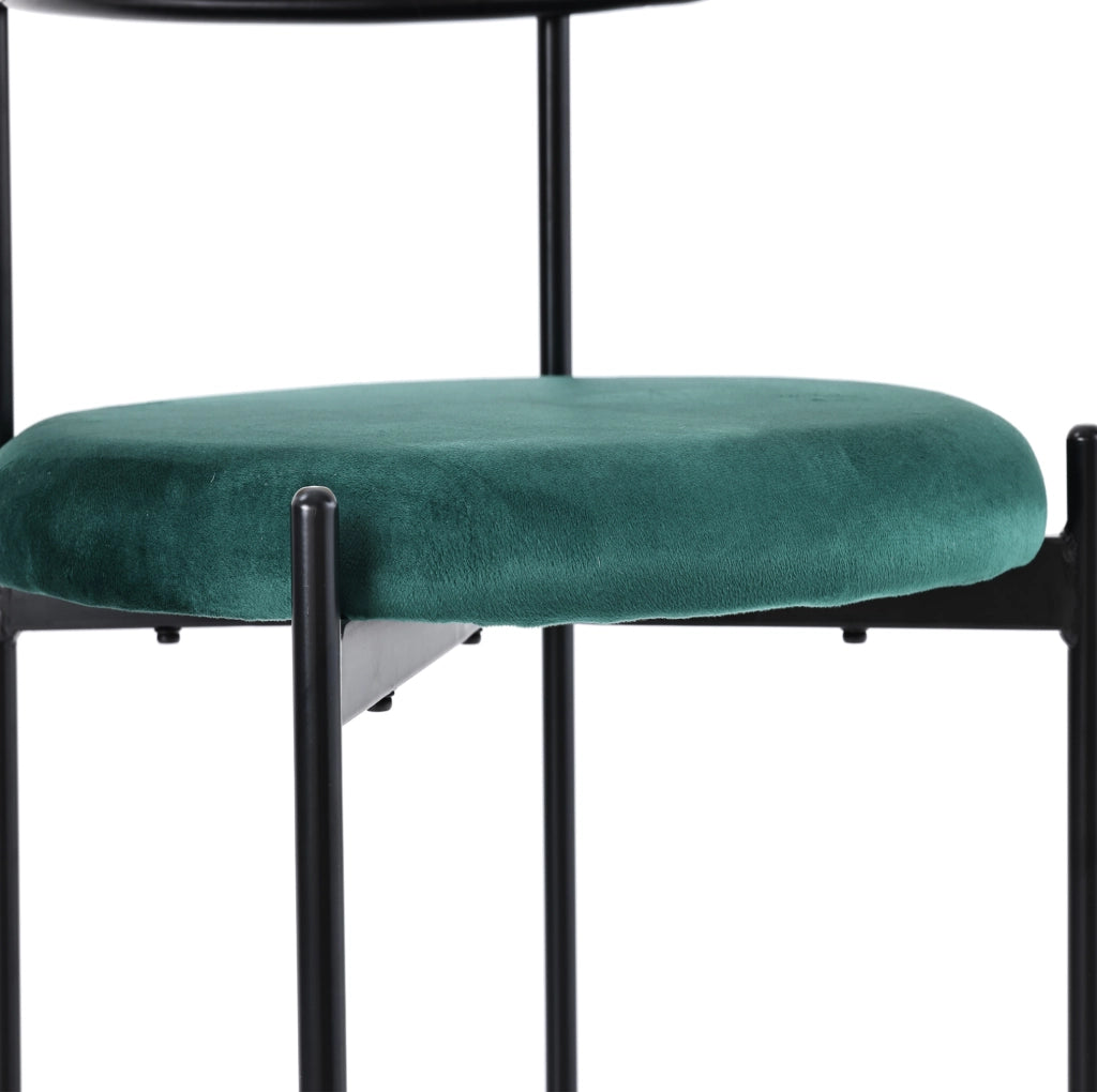 Sedia da pranzo in velluto verde; set 4 pezzi; schienale in rattan e gambe in metallo