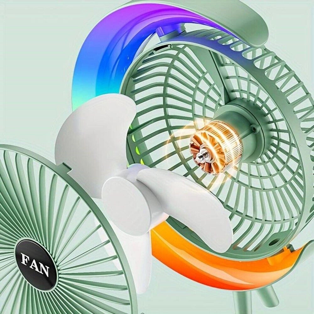 Trade Shop - Ventilatore Da Tavolo Usb 3 Velocita' Con Luce Rgb Compatto Silenzioso Portatile -