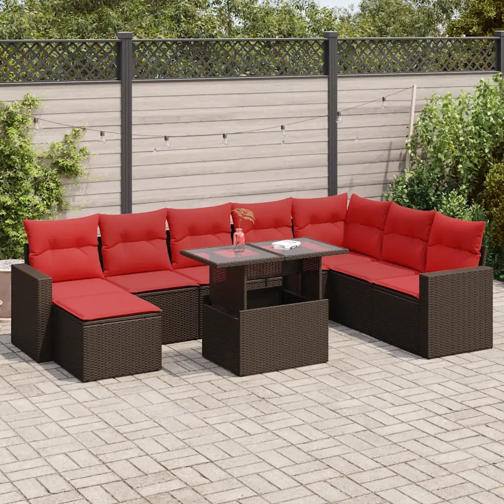 Set Divani Giardino 9 pz con Cuscini Marrone Polyrattan Acacia 3326375