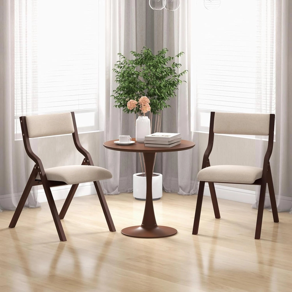 Set di 2 Sedie Pieghevoli da Sala da Pranzo, in Legno Massello con Seduta Imbottita e Schienale in Lino, per Cucina, Soggiorno, Ufficio,2 Colori